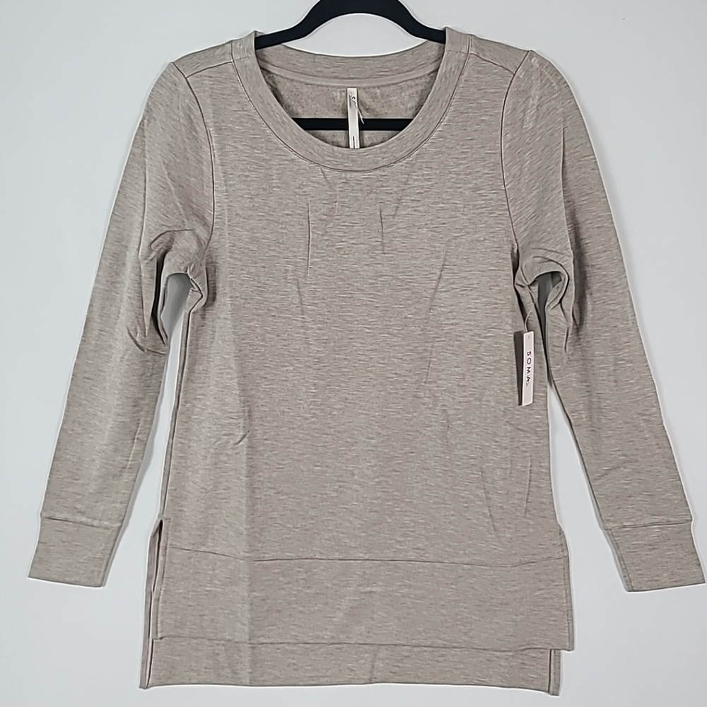 NEW Soma Women's Beige Ultra Soft Crewneck Lounge Pullover Sweatshirt Sz XS NWT